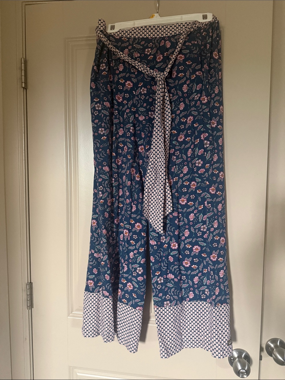 Matilda Jane Navy Floral Wide-Leg Trousers with Contrast Trim